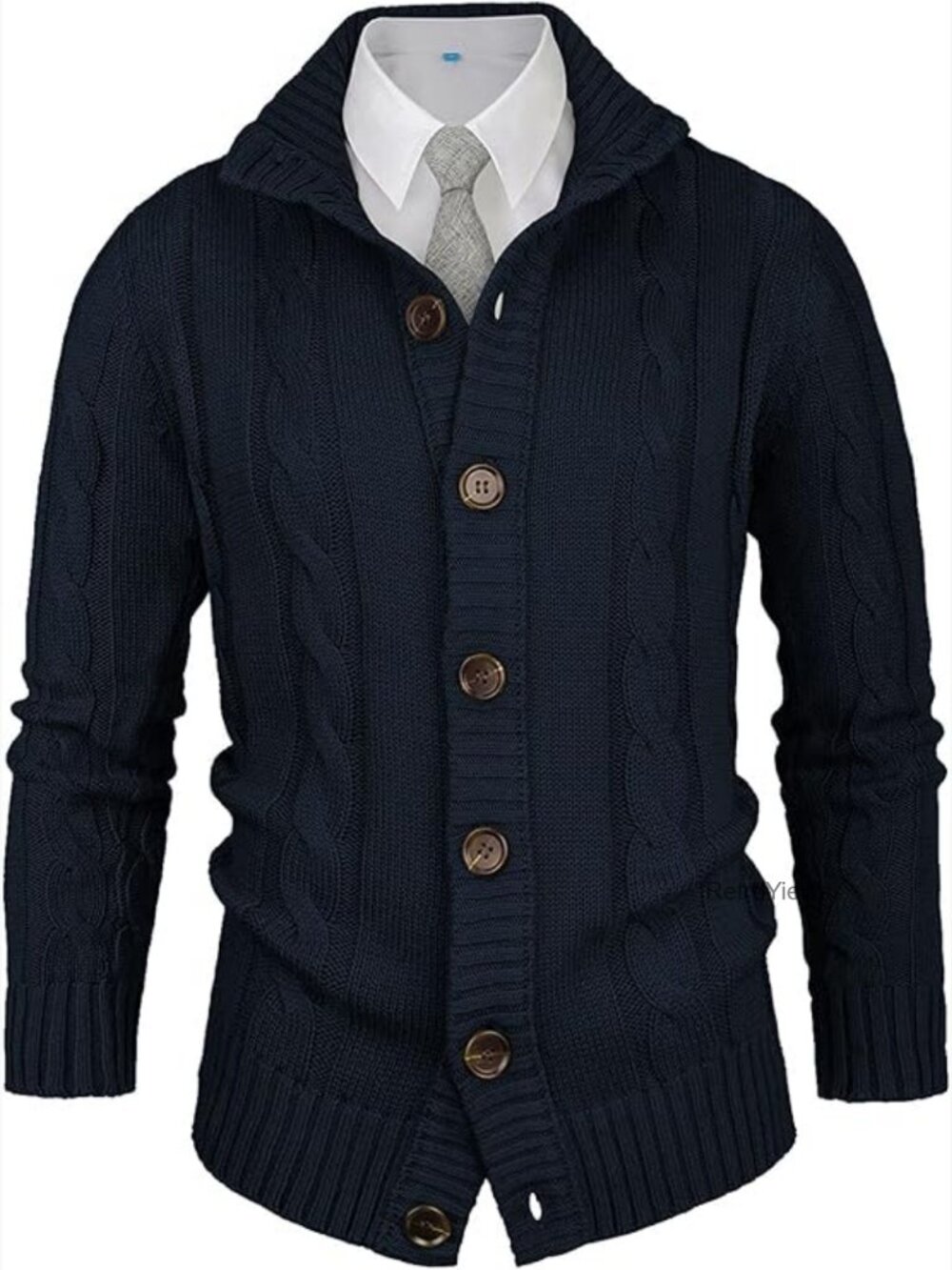 Slim Fit Cable Knit Stand Collar Cardigan Sweater Men Casual Button Down